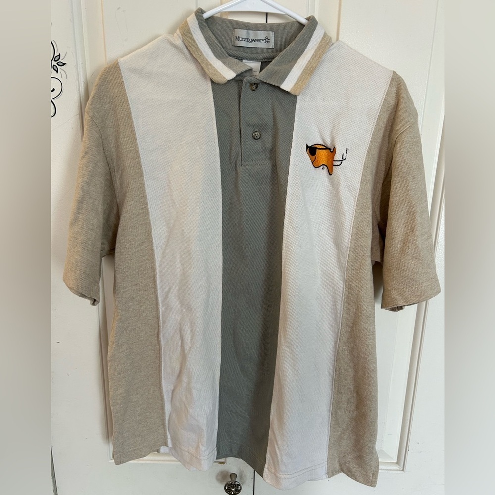 Munsingwear Mens 100% Combed Cotton Polo with Fish with Sunglasses Size Medium
